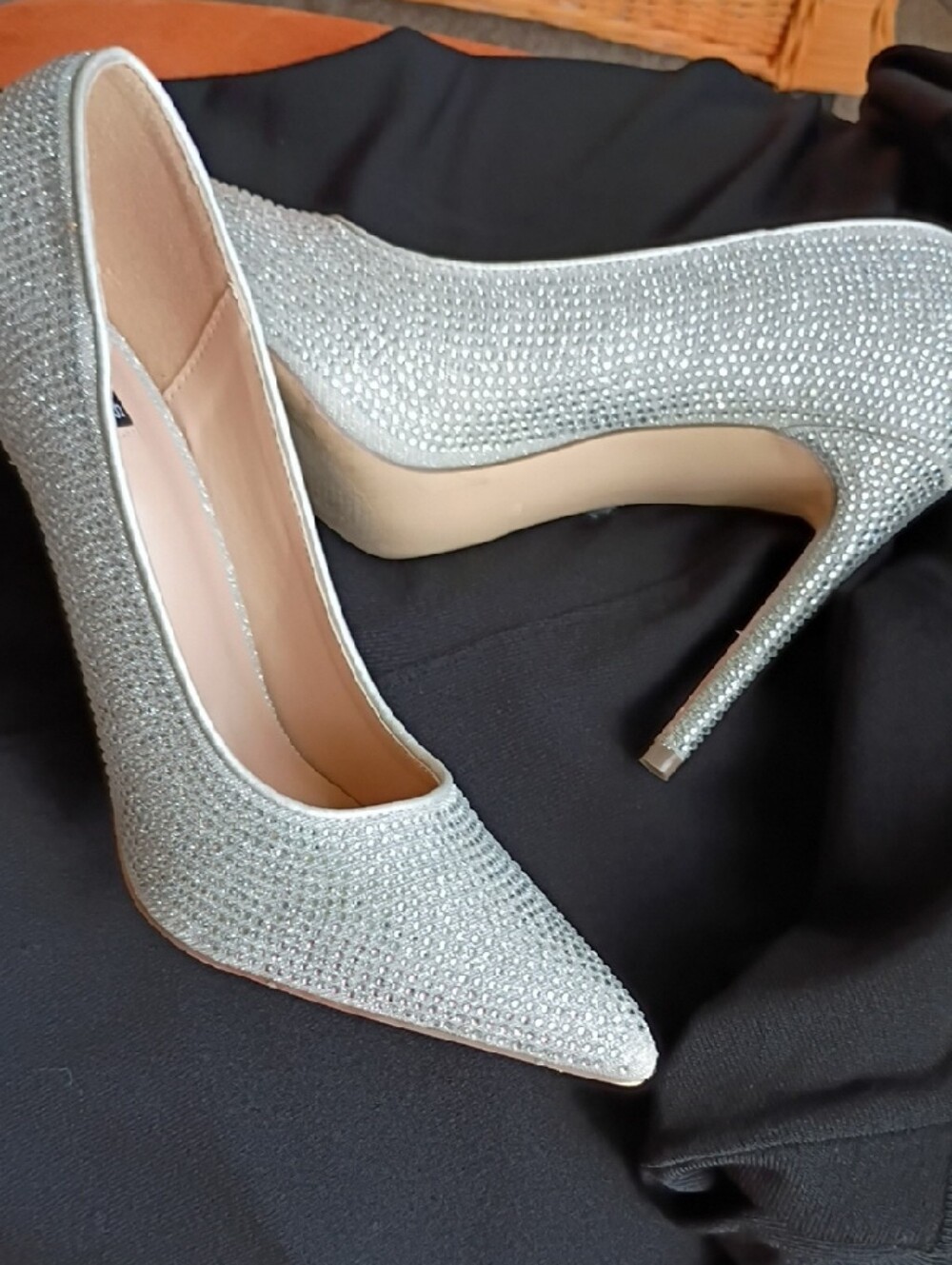 DITA Silver Crystal Pointed Stiletto Pumps
